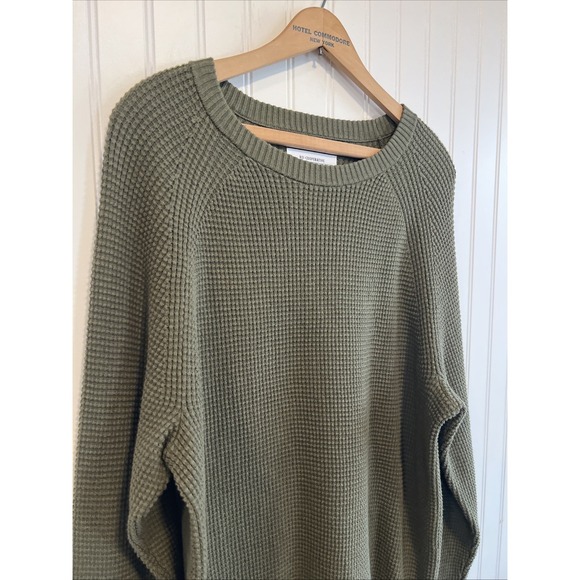 REI Sweater Olive Green Men Waffle Knit  Size Medium Crewneck Pullover - Picture 2 of 7